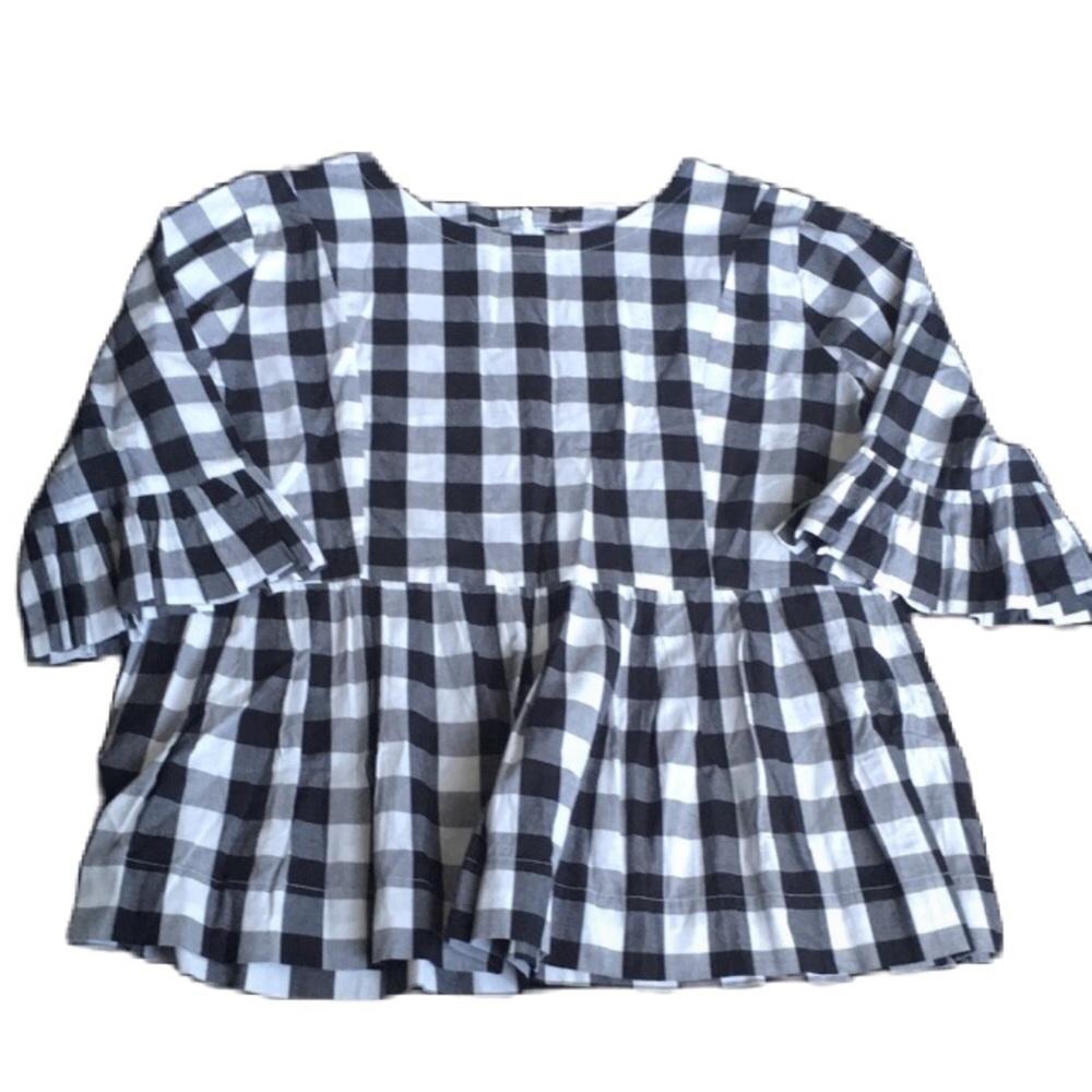 Women's Black & White Gingham Peplum Blouse